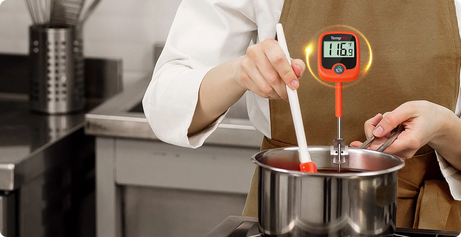 Thermomètre à bonbons numérique TempPro TempDip PLUS TP509 — Sonde de 20 cm avec clip de fixation pour casserole