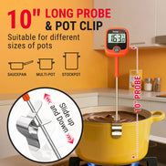 Thermomètre à bonbons numérique TempPro TempDip PLUS TP509 — Sonde de 20 cm avec clip de fixation pour casserole