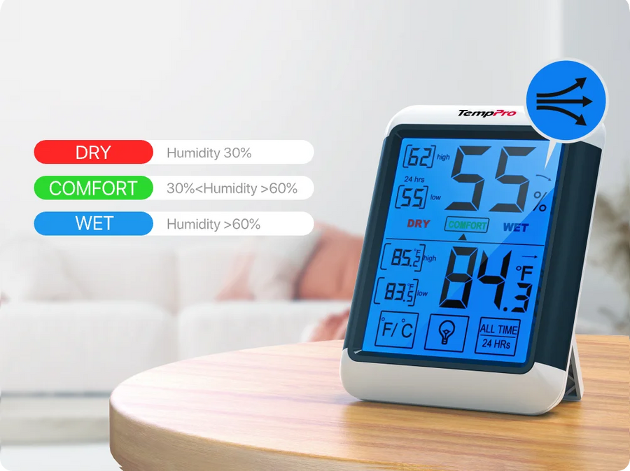 Termómetro e higrómetro digital de interior TempPro TempAir CORE TP55 — ±1°F/±2% HR, registros de máximos/mínimos