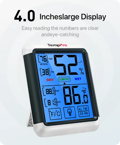 Termómetro e higrómetro digital de interior TempPro TempAir CORE TP55 — ±1°F/±2% HR, registros de máximos/mínimos