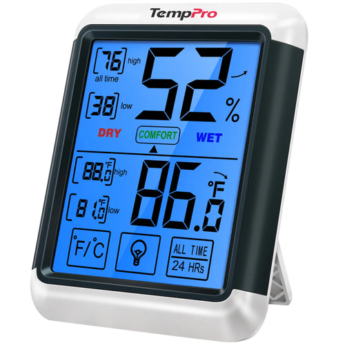TempPro TP55 Digital Indoor Thermometer & Hygrometer — ±1°F/±2% RH, High/Low Records