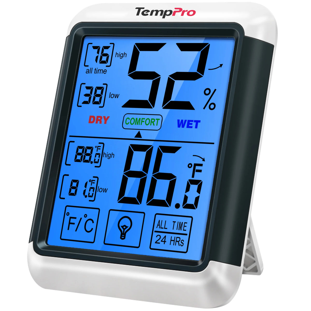 Termómetro e higrómetro digital de interior TempPro TempAir CORE TP55 — ±1°F/±2% HR, registros de máximos/mínimos