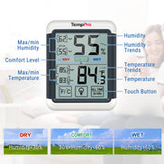 Termómetro e higrómetro digital de interior TempPro TempAir CORE TP55 — ±1°F/±2% HR, registros de máximos/mínimos