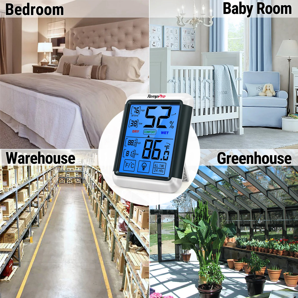 Termómetro e higrómetro digital de interior TempPro TempAir CORE TP55 — ±1°F/±2% HR, registros de máximos/mínimos