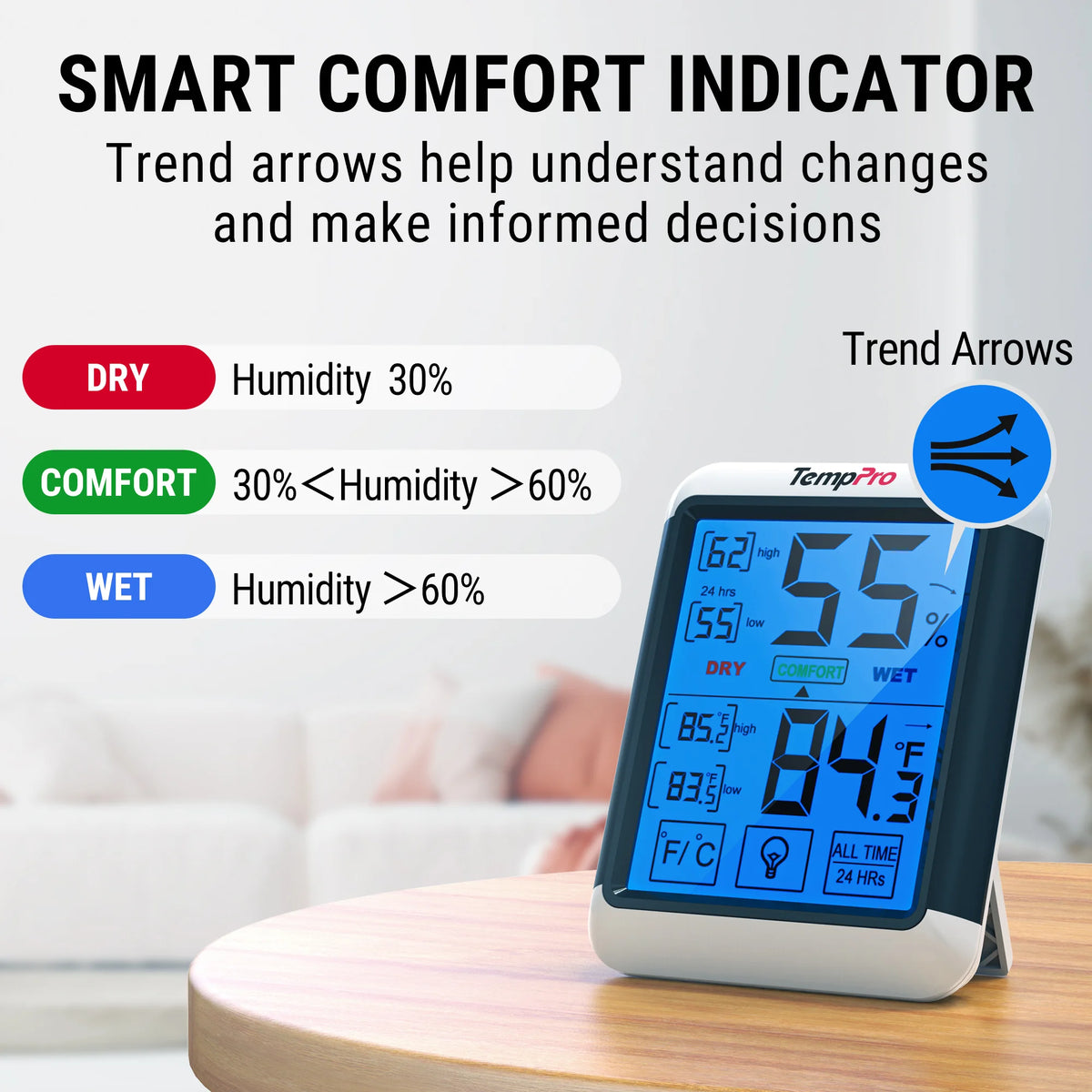 Termómetro e higrómetro digital de interior TempPro TempAir CORE TP55 — ±1°F/±2% HR, registros de máximos/mínimos