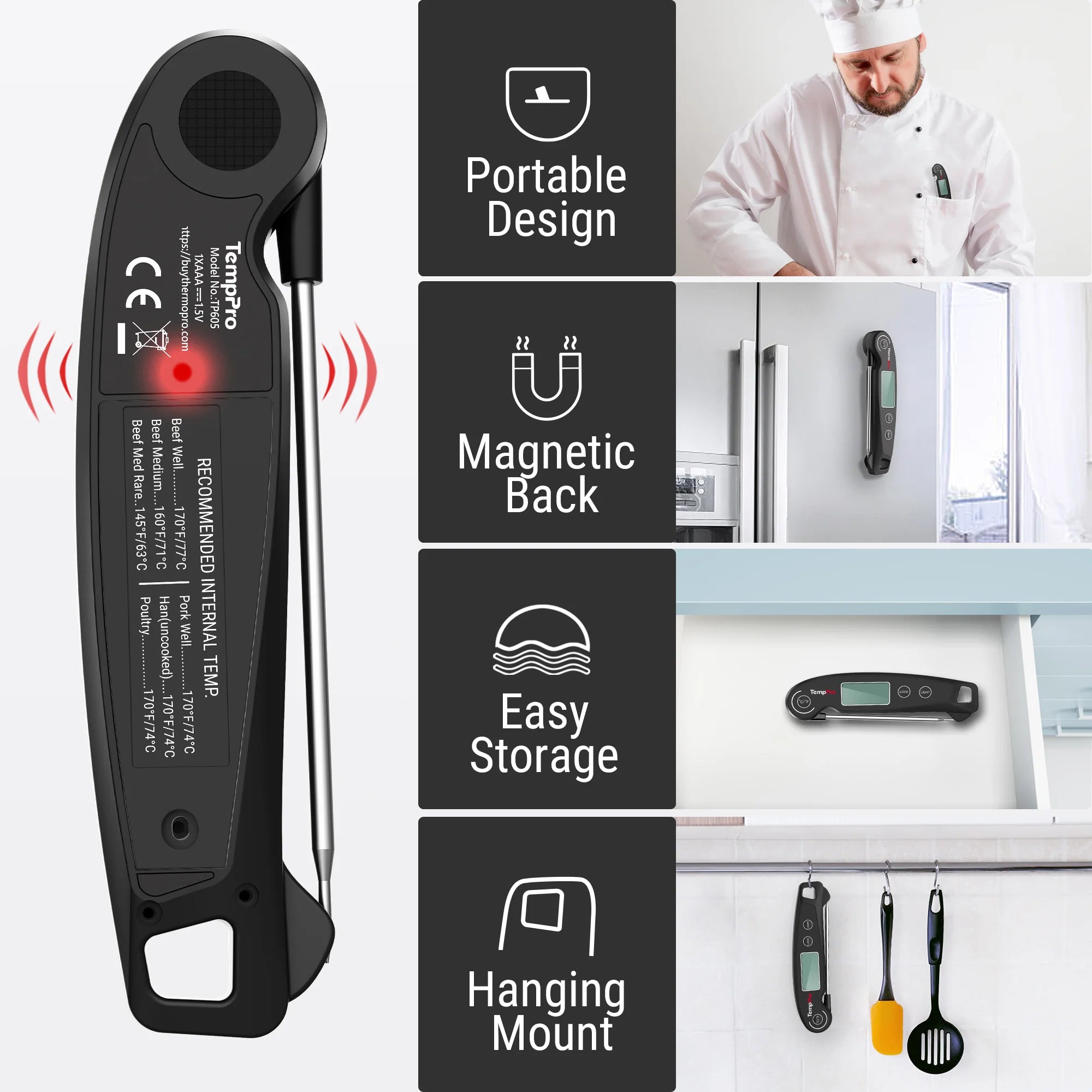 Thermomètre à viande à lecture instantanée TP605
