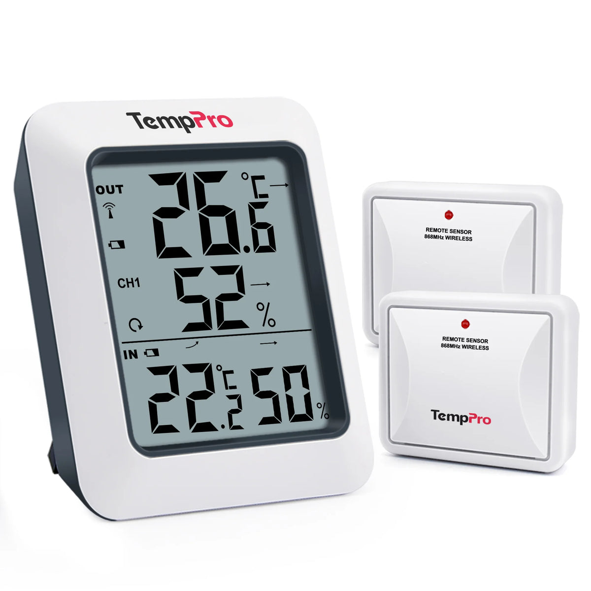 Termómetro e higrómetro inalámbrico para interior y exterior TempPro TempAir PLUS TP60B — 150 m de alcance, máximos/mínimos