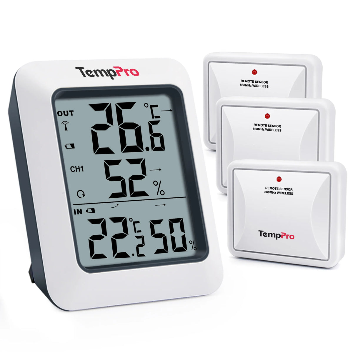 Termómetro e higrómetro inalámbrico para interior y exterior TempPro TempAir PLUS TP60B — 150 m de alcance, máximos/mínimos