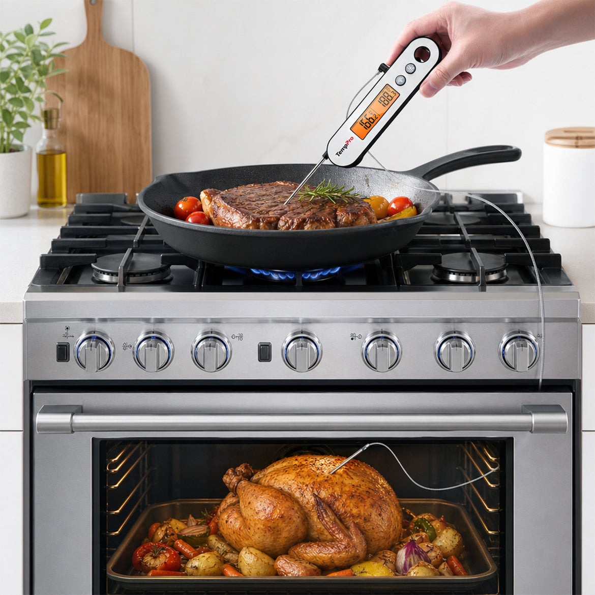 TempPro TempSwift PLUS TP610 Leave-In Meat Thermometer — Oven-Safe Probe, Instant Alarm