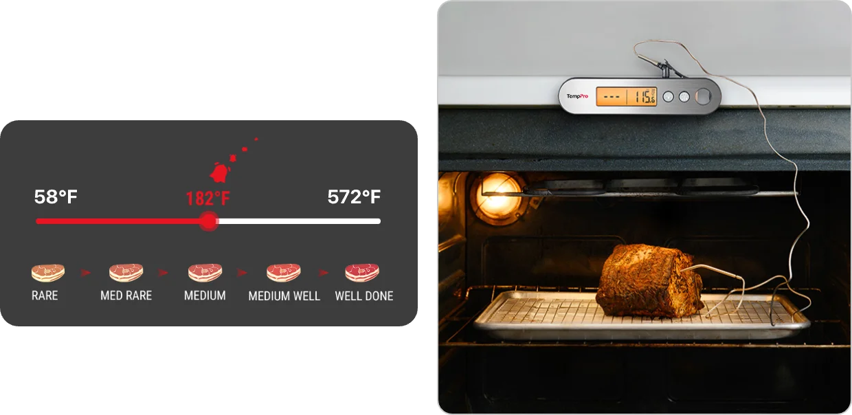 TempPro TP610 Leave-In Meat Thermometer — Oven-Safe Probe, Instant Alarm