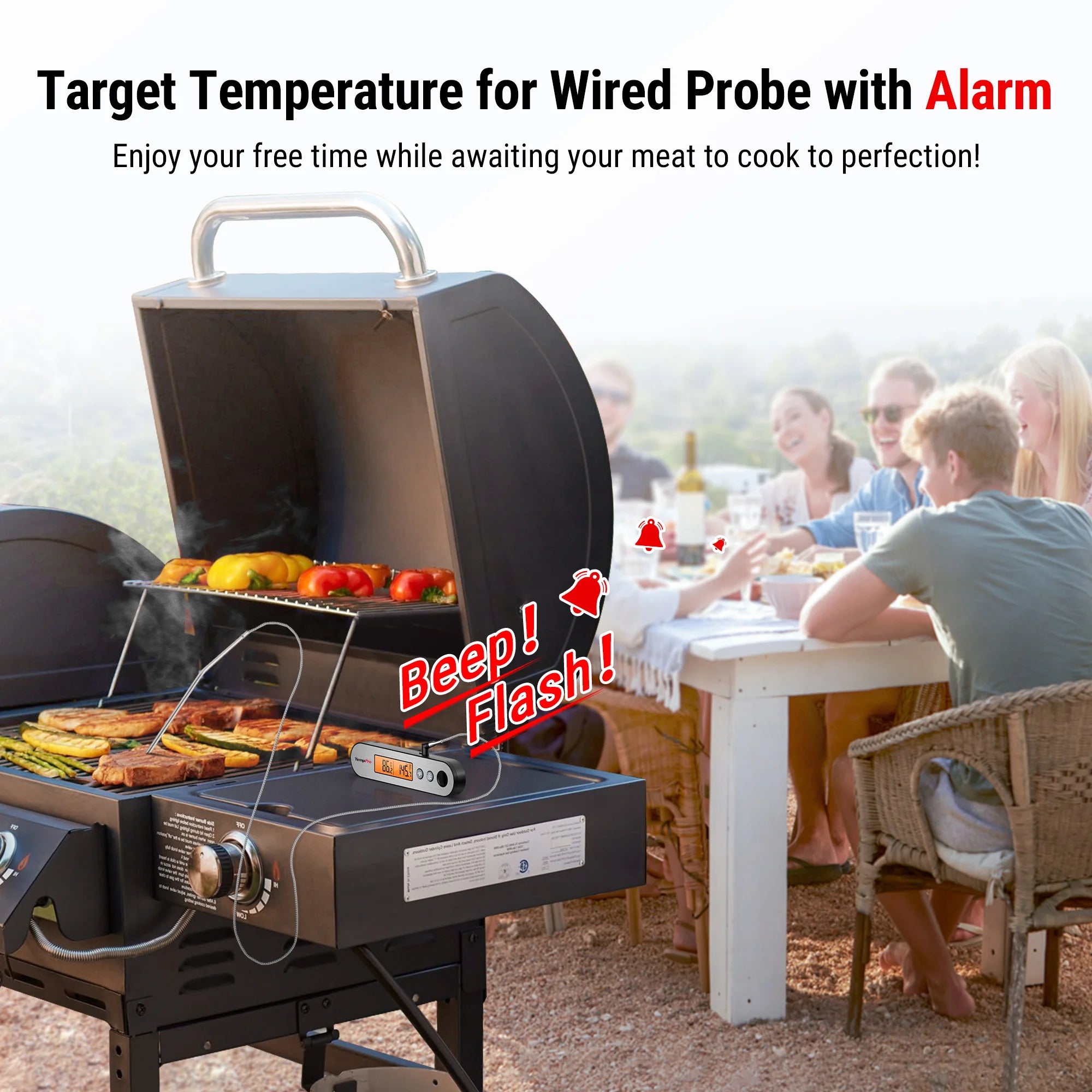 TempPro TP610 Leave-In Meat Thermometer — Oven-Safe Probe, Instant Alarm