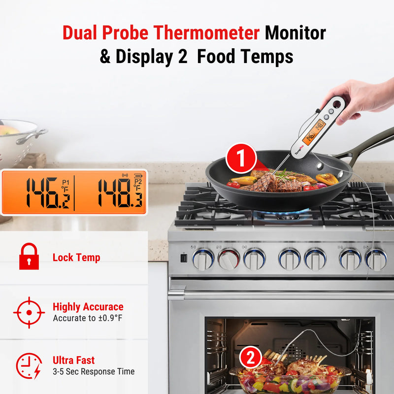 TempPro TP610 Leave-In Meat Thermometer — Oven-Safe Probe, Instant Alarm