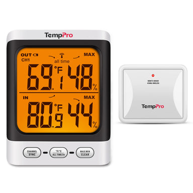 Termómetro e higrómetro inalámbrico para interiores y exteriores TempPro TempAir PLUS TP62B — 150 m de alcance, máximas/mínimas