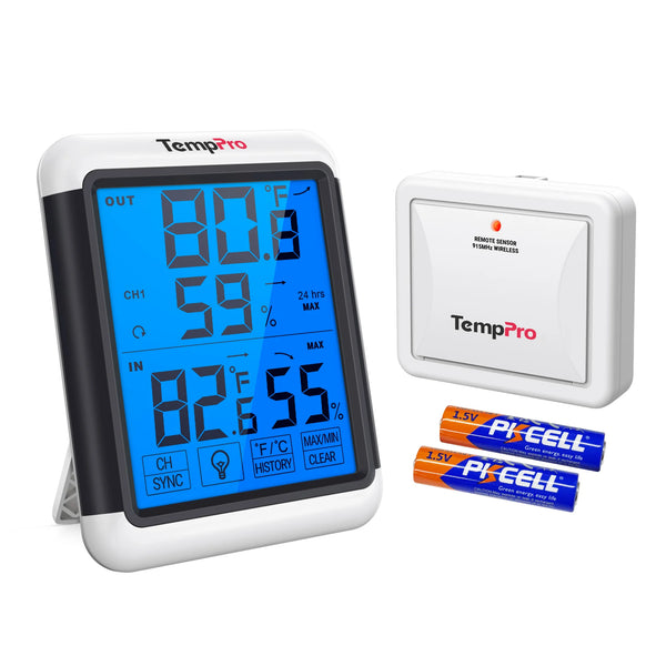 TempPro TempAir PLUS TP65B Wireless Indoor Outdoor Thermometer & Hygrometer — 4" Touchscreen, 500ft