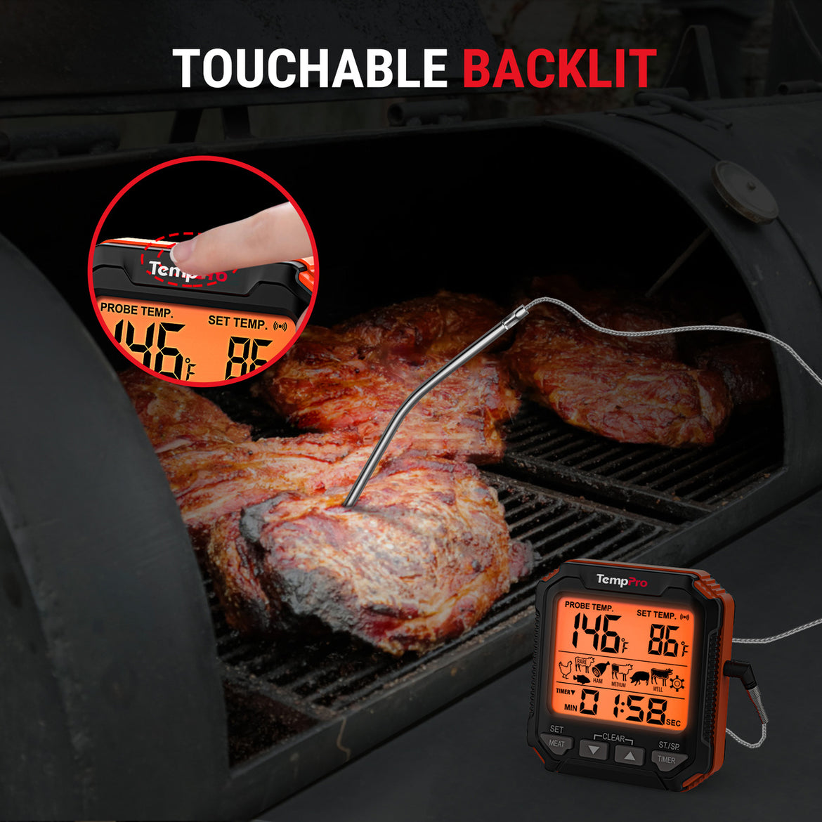 Thermomètre à viande sans fil TempPro TempTrack CORE TP716 — Sonde résistante au four, grand écran