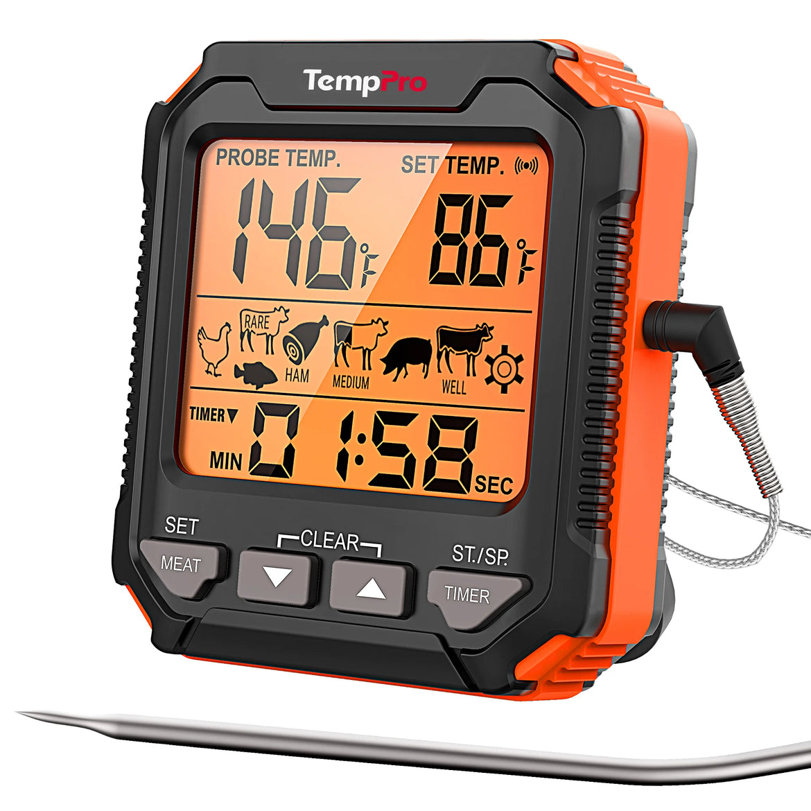 TempPro TempTrack CORE TP716 Leave-In Meat Thermometer — Oven-Safe Probe, Large Display