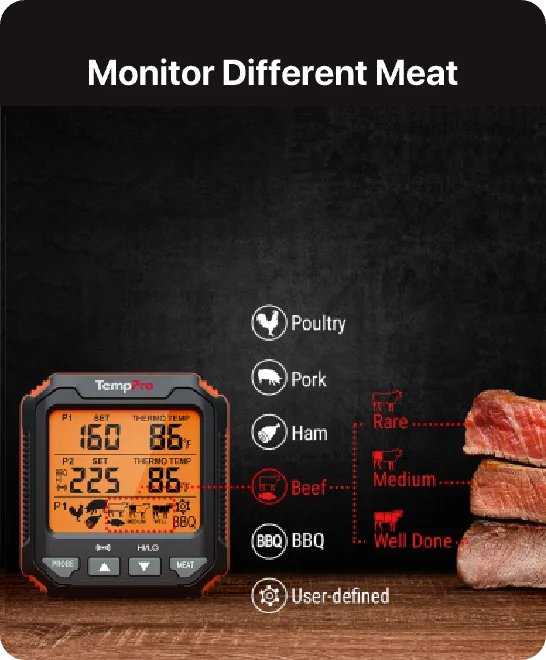 TempPro TP717 Leave-In Meat Thermometer — Oven & Grill Safe, Backlit Display