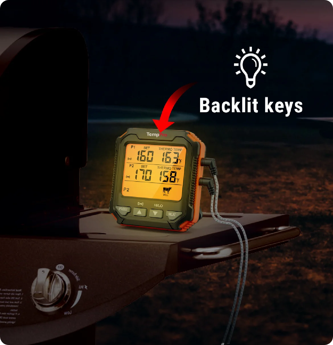 TempPro TP717 Leave-In Meat Thermometer — Oven & Grill Safe, Backlit Display