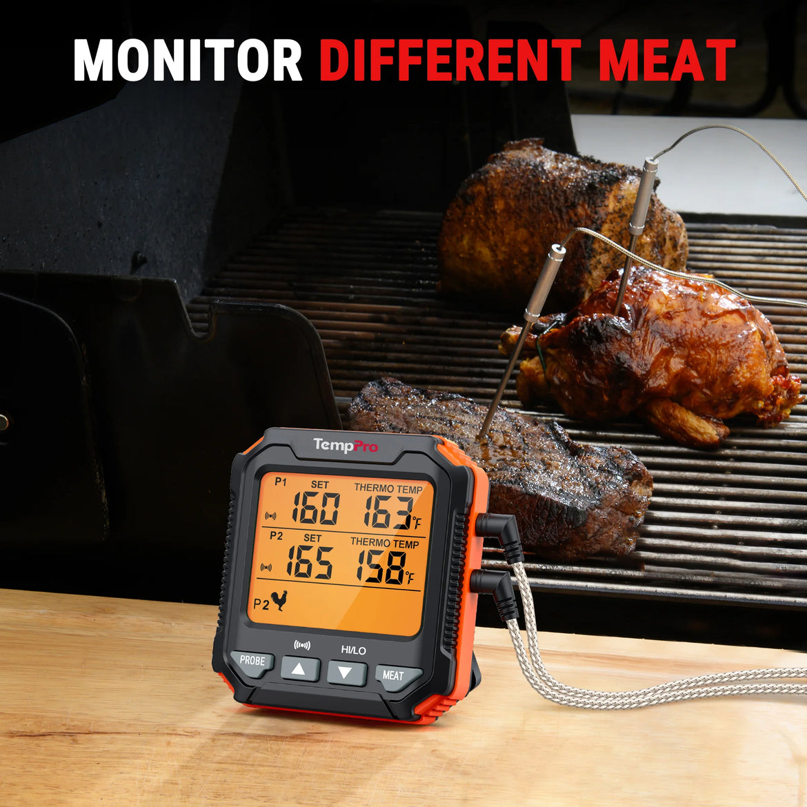 Thermomètre à viande TempPro TempTrack PLUS TP717 – Va au four et au grill, écran rétroéclairé