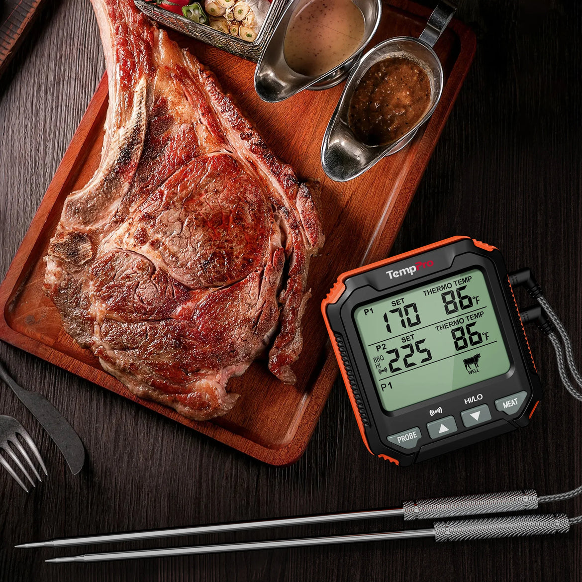 Thermomètre à viande TempPro TempTrack PLUS TP717 – Va au four et au grill, écran rétroéclairé