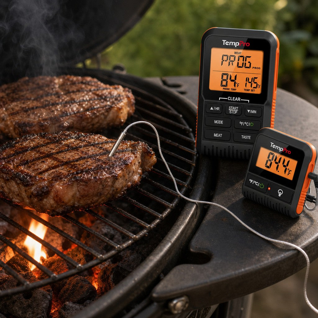 TP806BW 300FT Wireless Meat Thermometer in use