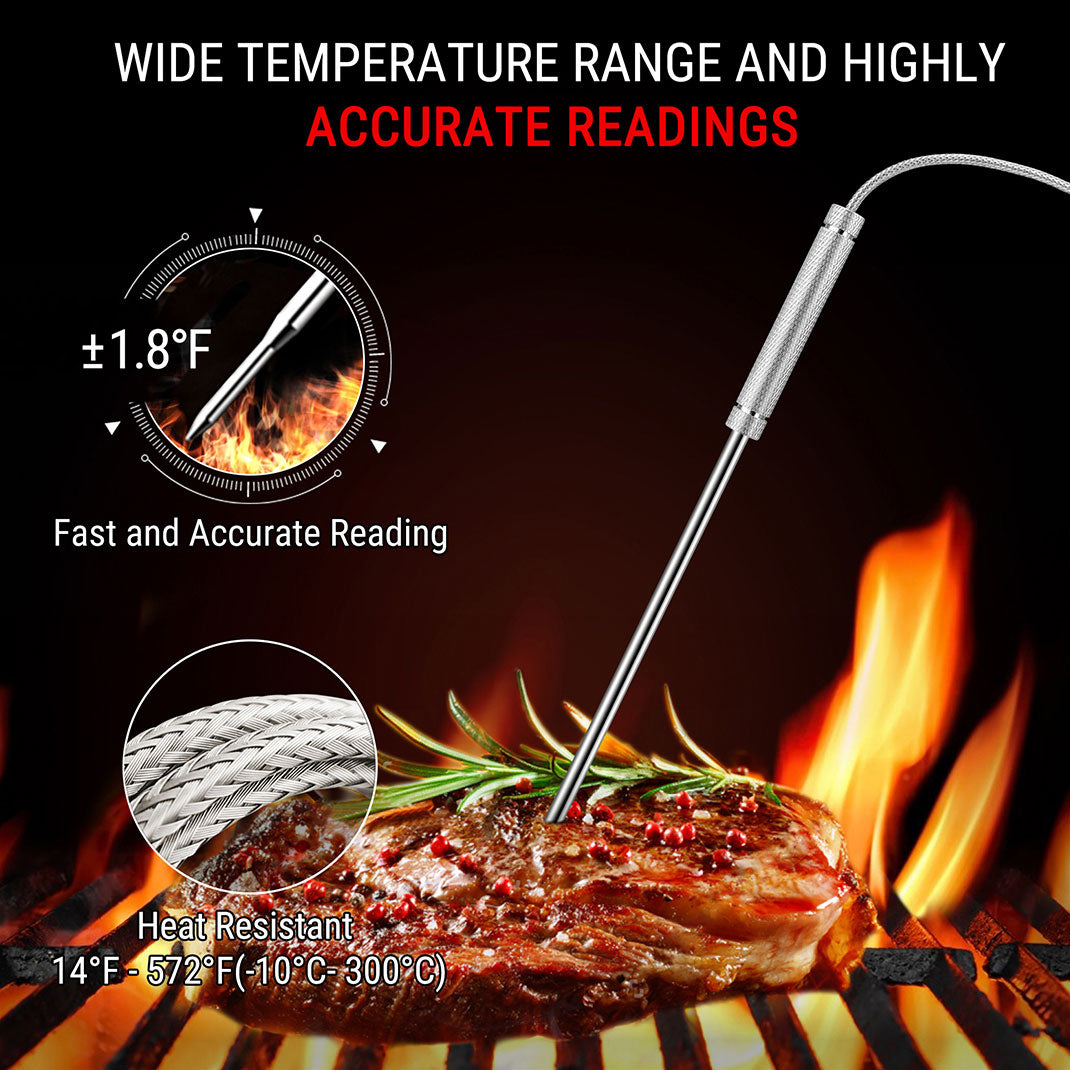 Termómetro de carne inalámbrico TempPro TempSync PLUS TP827B — Alcance RF de 300 m, 4 sondas codificadas por colores