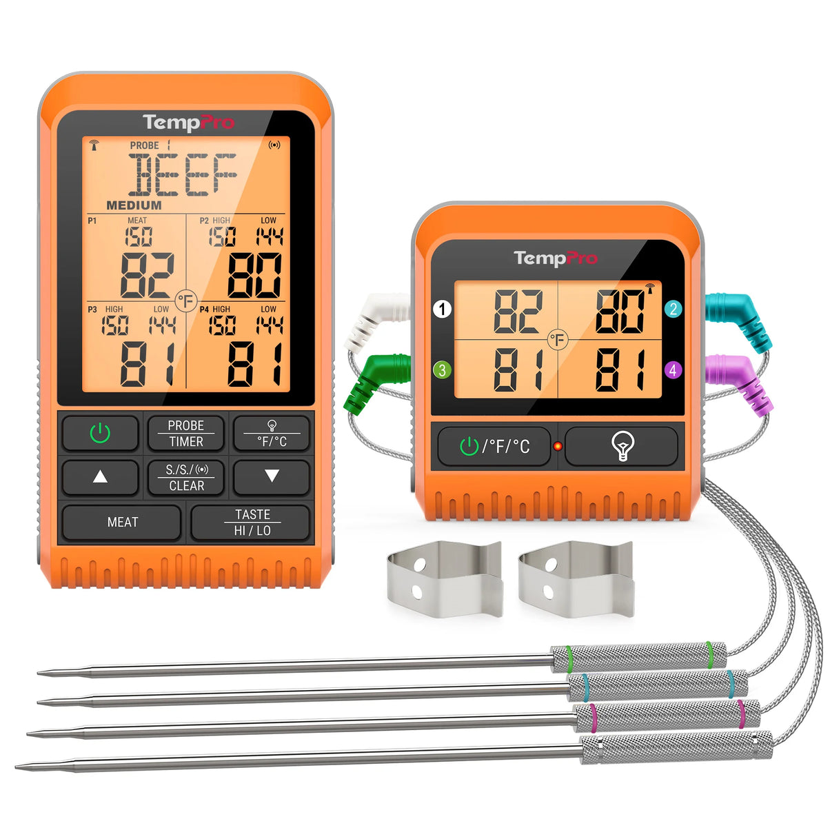 Thermomètre à viande sans fil TempPro TempSync PLUS TP829B — Portée RF de 300 m, 4 sondes et double minuterie