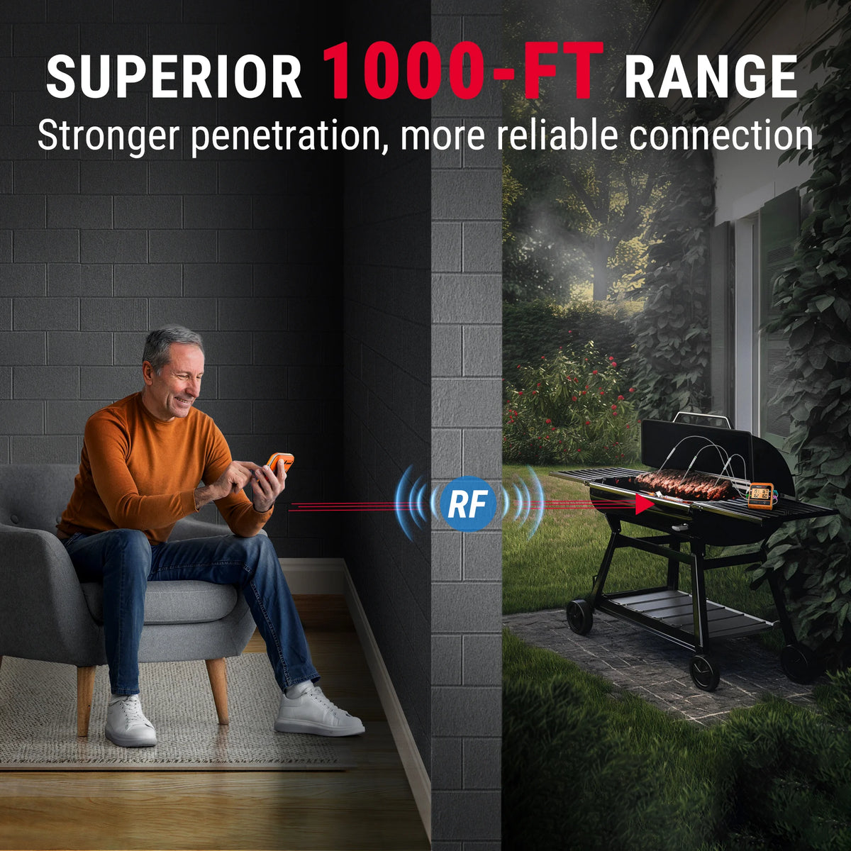Thermomètre à viande sans fil TempPro TempSync PLUS TP829B — Portée RF de 300 m, 4 sondes et double minuterie