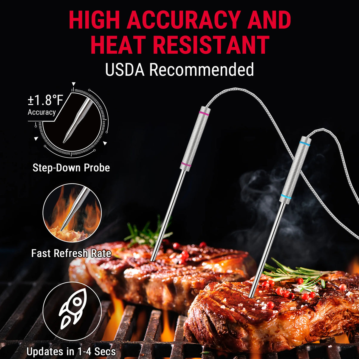 Thermomètre à viande sans fil TempPro TempSync PLUS TP829B — Portée RF de 300 m, 4 sondes et double minuterie