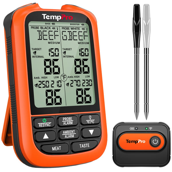 Termómetro inalámbrico para carne TempPro TempSpike XR TP863B — Alcance RF de 2000 pies, 2 sondas inalámbricas