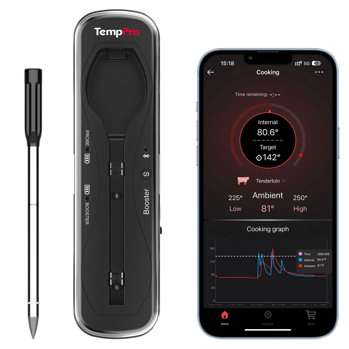 Termómetro inalámbrico para carne TP960 TempSpike con Bluetooth (alcance de 152 m)