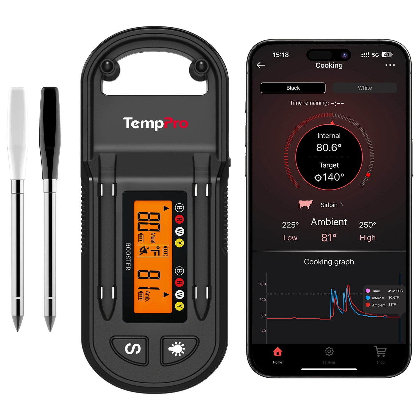 Termómetro inalámbrico para carne TP972W Twin TempSpike Plus de 600 pies