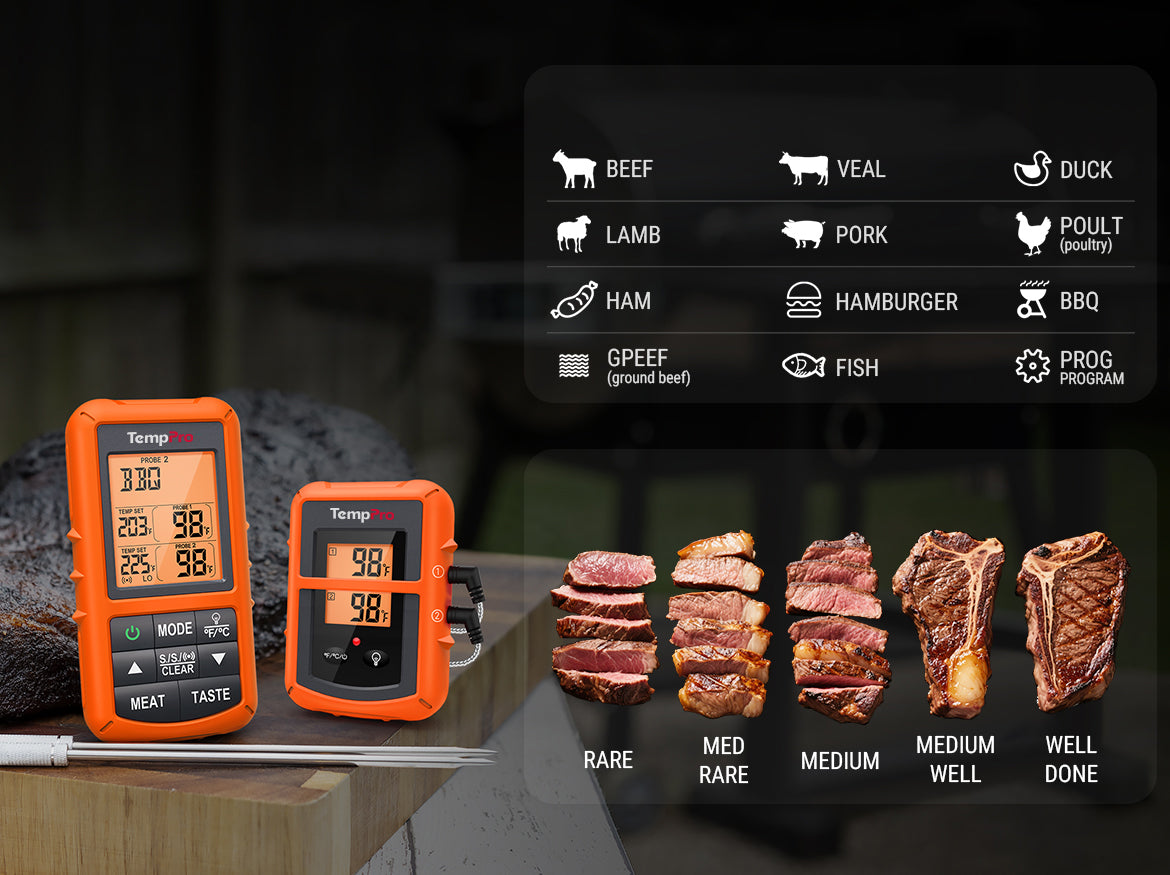 Termómetro inalámbrico para carne TP20B naranja con 2 sondas