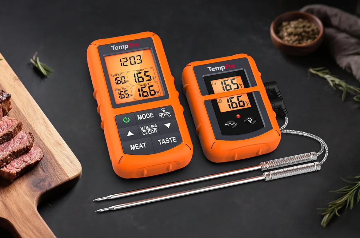 Termómetro inalámbrico para carne TP20B naranja con 2 sondas
