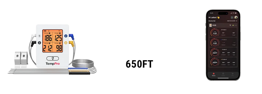Termómetro Inalámbrico para Carne TempPro TempSync PRO TP25 — 4 Sondas, Bluetooth Inteligente
