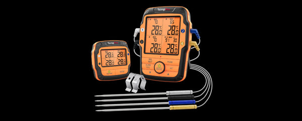 Termómetro de carne inalámbrico TempPro TempSync PLUS TP827B — Alcance RF de 300 m, 4 sondas codificadas por colores