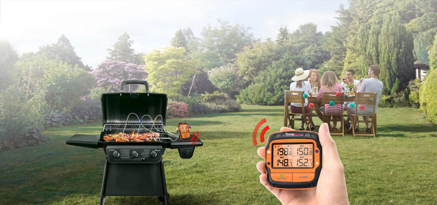 Termómetro de carne inalámbrico TempPro TempSync PLUS TP827B — Alcance RF de 300 m, 4 sondas codificadas por colores