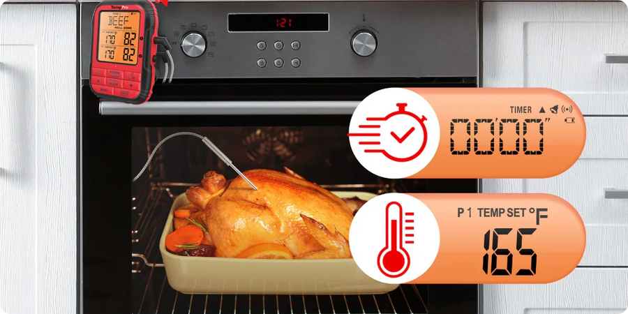 Termómetro inalámbrico TempPro TempSync PLUS TP828BW para carne — RF de 152 m, sondas dobles, 4 modos de alarma · Edición para tiendas