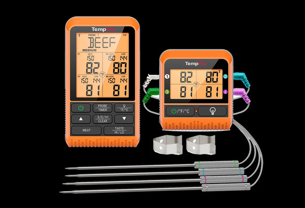 Thermomètre à viande sans fil TempPro TempSync PLUS TP829B — Portée RF de 300 m, 4 sondes et double minuterie