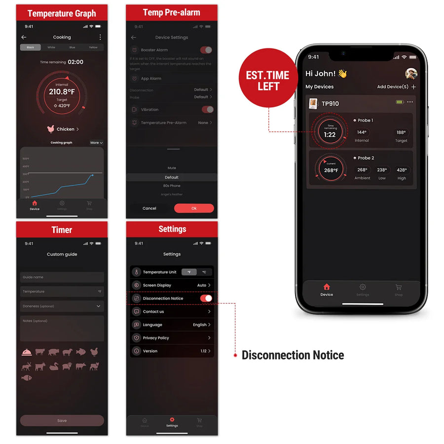 TempPro TempSync ELITE TP910 Wireless Meat Thermometer — Smart Bluetooth, App Alerts