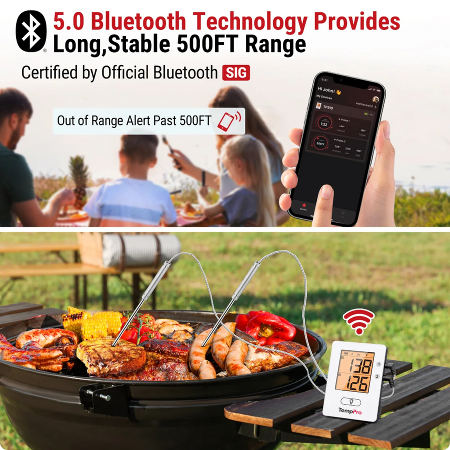 TempPro TempSync ELITE TP910 Wireless Meat Thermometer — Smart Bluetooth, App Alerts