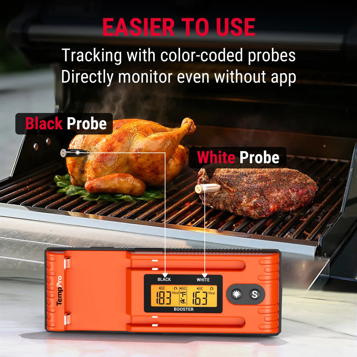 Termómetro de carne inalámbrico inteligente TempPro Twin TempSpike TP962 - Sonda doble, Bluetooth de 500 pies