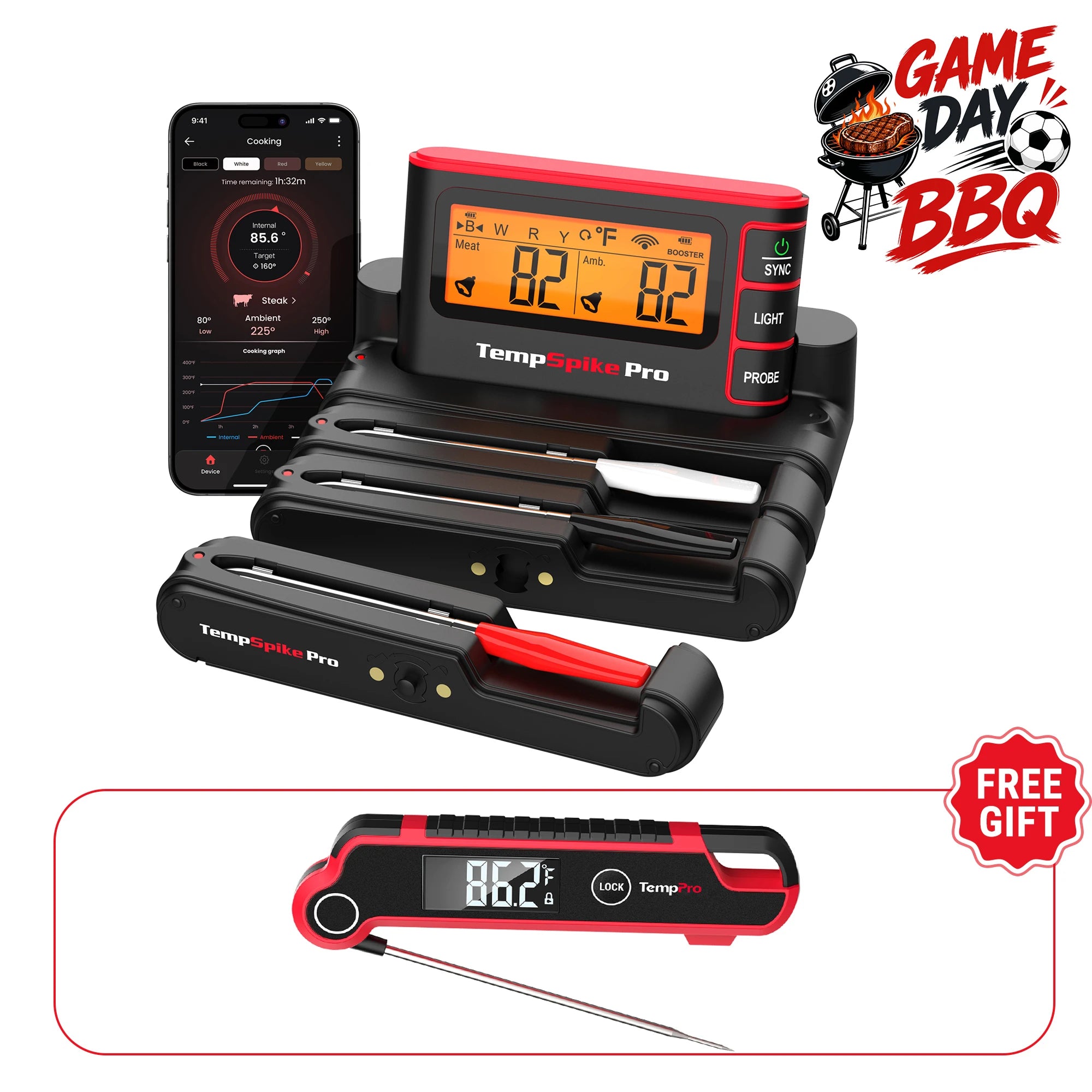 TempPro TempSpike Pro TP980 Smart Wi-Fi Meat Thermometer — Up to 4 Probes, Wi-Fi + 1,060-ft Bluetooth