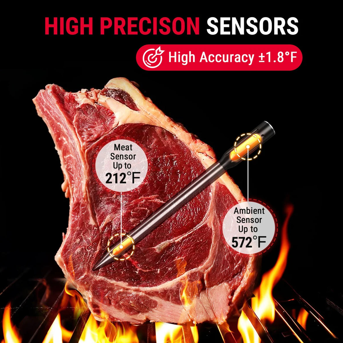 Termómetro de carne inalámbrico inteligente TempPro Twin TempSpike TP962 - Sonda doble, Bluetooth de 500 pies