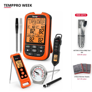 Smoke, Sear & Serve Kit: TP862B 1000FT, TP420 2-in-1, TP15HW & APT418 Dial + FREE Tool Set & Towels ($233 Value)