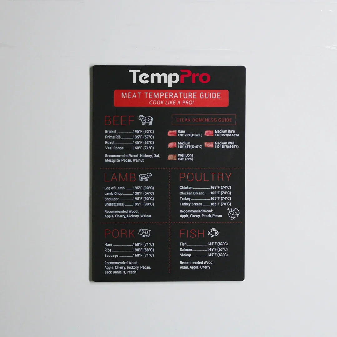 Etiqueta de guía de temperatura de la carne TempPro - Tabla de cocción para frigorífico