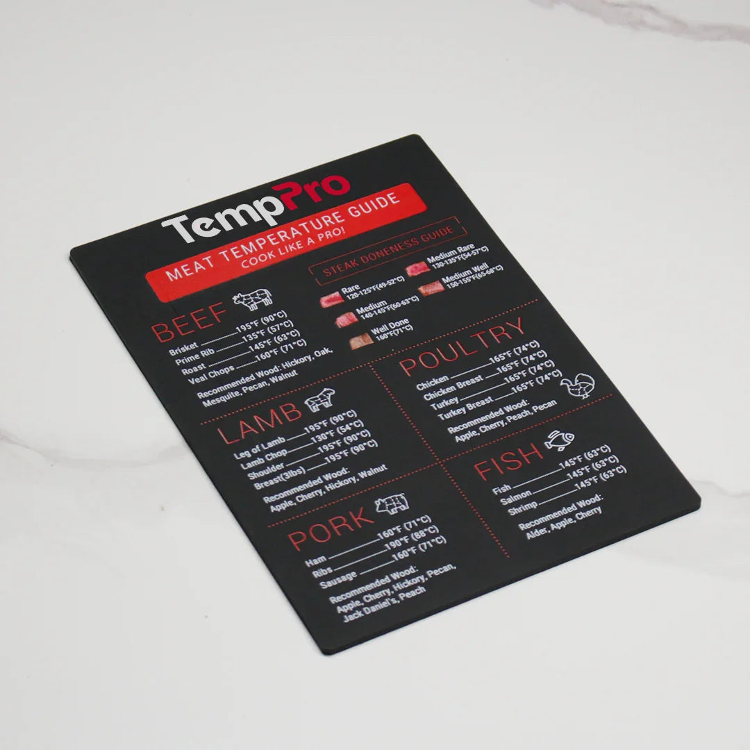 Etiqueta de guía de temperatura de la carne TempPro - Tabla de cocción para frigorífico