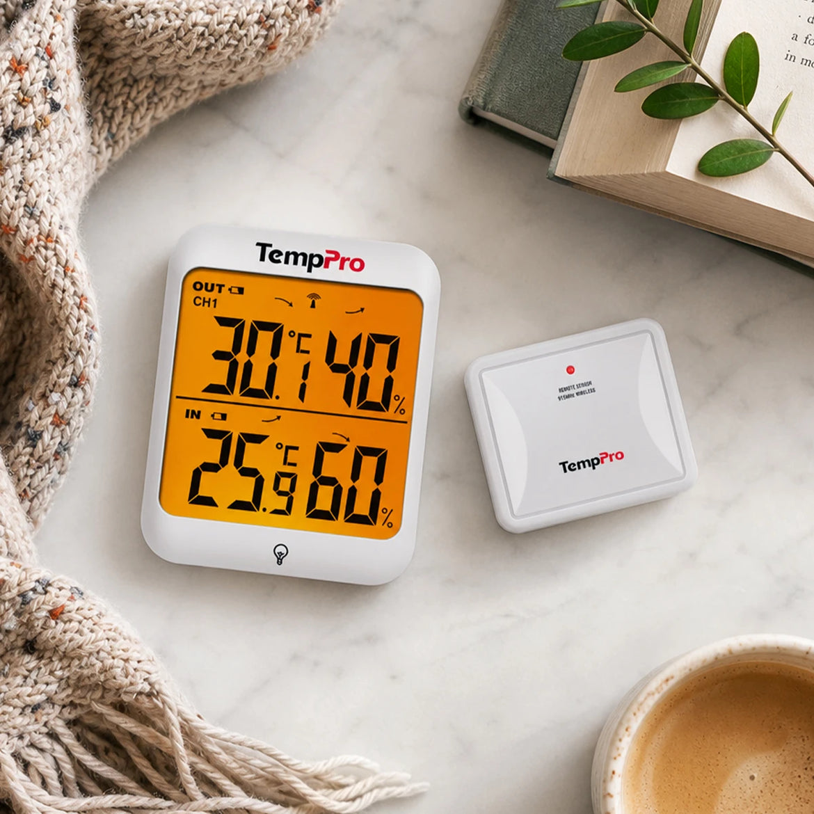 TempPro TempAir PLUS TP63B Wireless Indoor Outdoor Thermometer & Hygrometer — Up to 4 Locations, 500ft