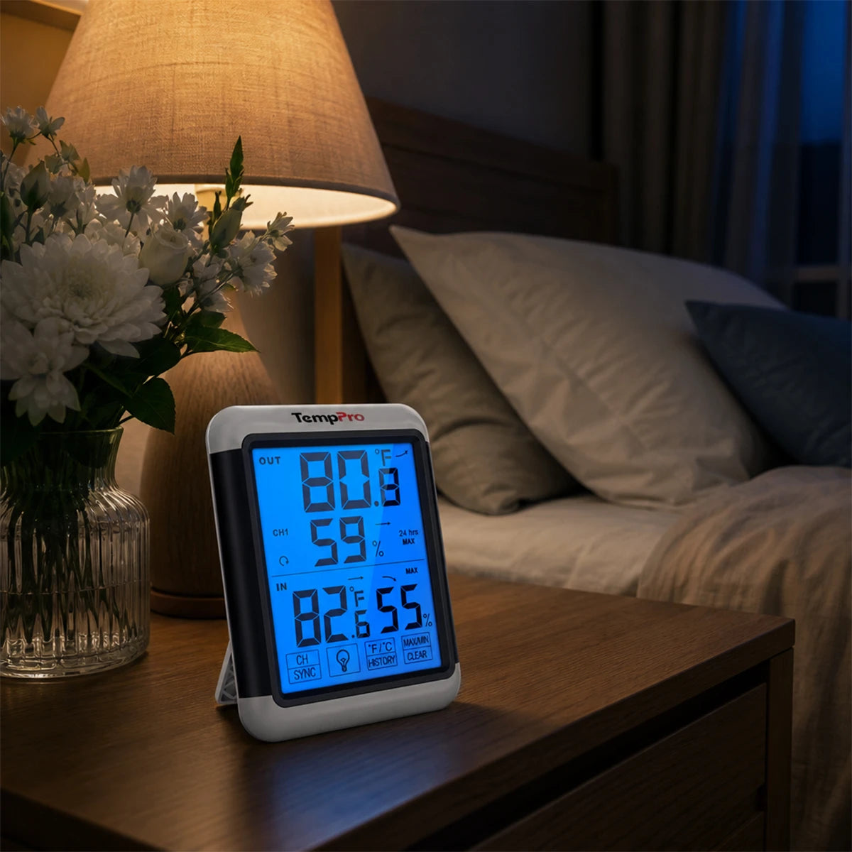 Thermomètre et hygromètre sans fil d'intérieur et d'extérieur TempPro TempAir PLUS TP65B — Écran tactile 4", 150 m