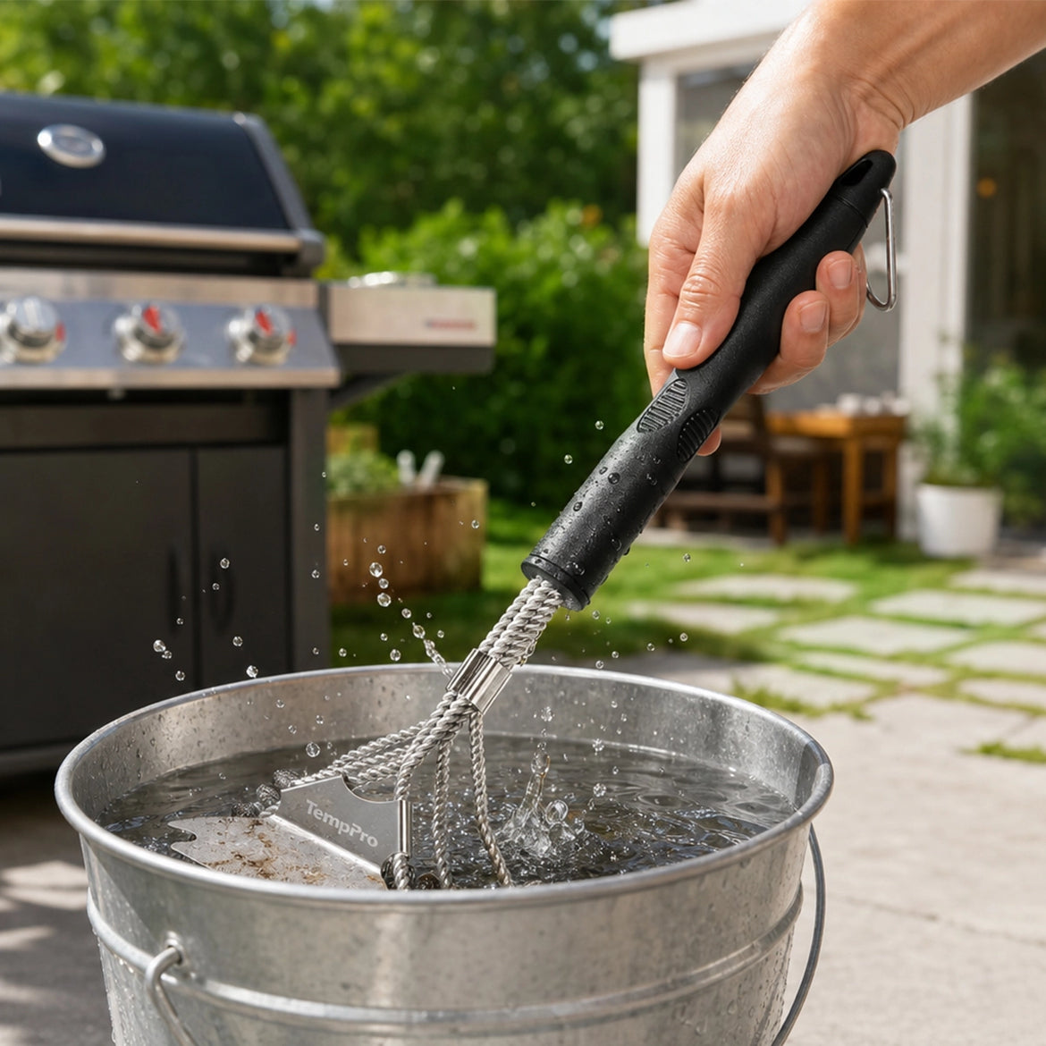 TempPro AGT300 Bristle-Free Grill Brush — 3D Triple-Helix, Built-In Scraper
